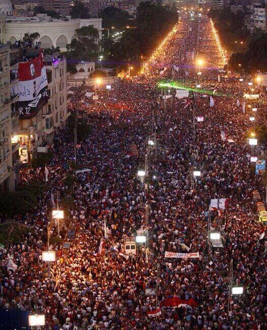 Tahrir Square and protesters outside the Presidential Palace